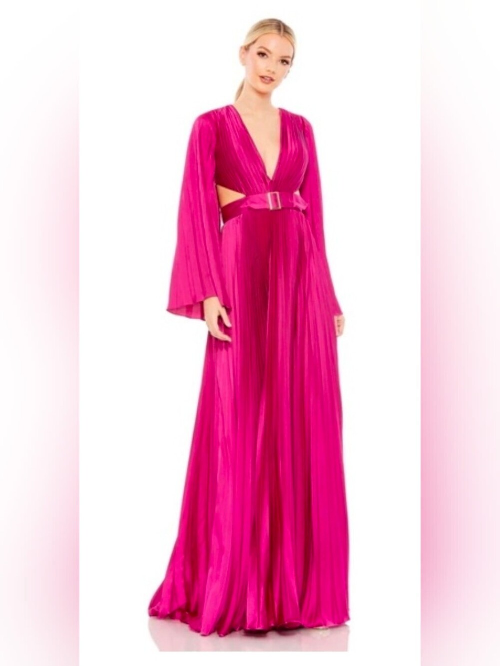 Mac Duggal NWT Fuchsia Pleated Cutout Belted Maxi Dress Size 0 #26732